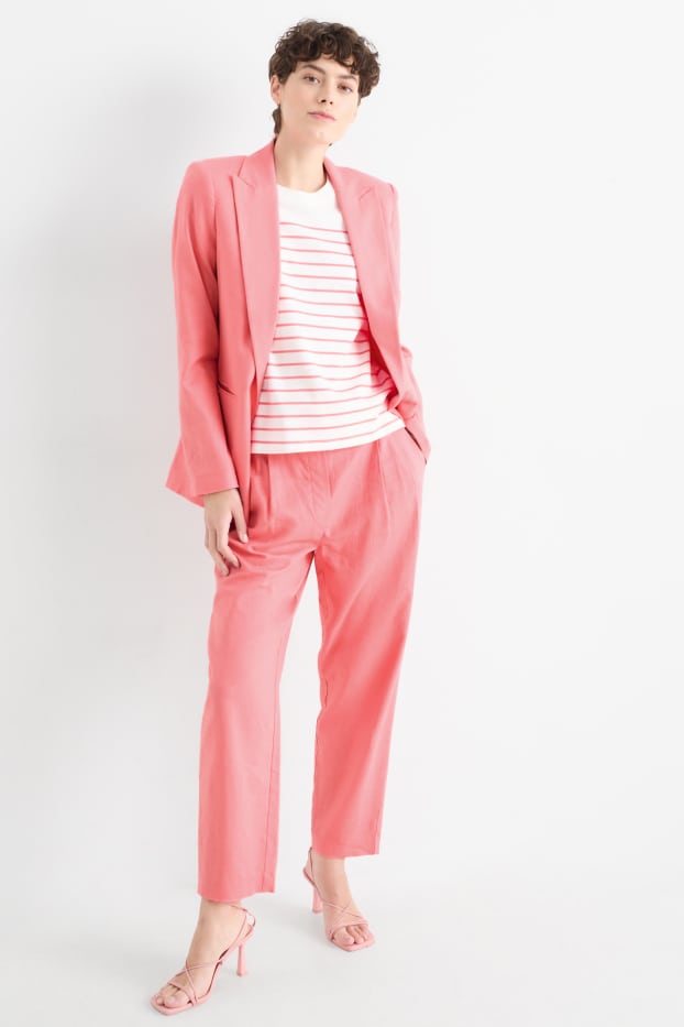 Femei - Pantaloni office - talie înaltă - tapered fit - amestec de in - roz