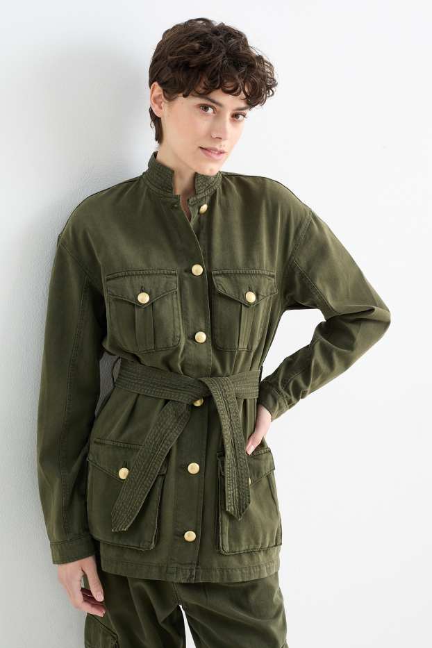 Damen - Safari-Jacke - dunkelgrün