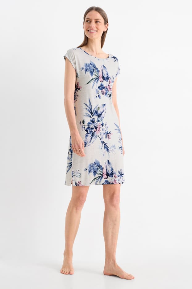 Femmes - Chemise de nuit en viscose - à fleurs - gris clair