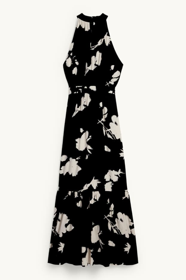 Dames - Fit & flare-jurk - gebloemd - zwart / beige