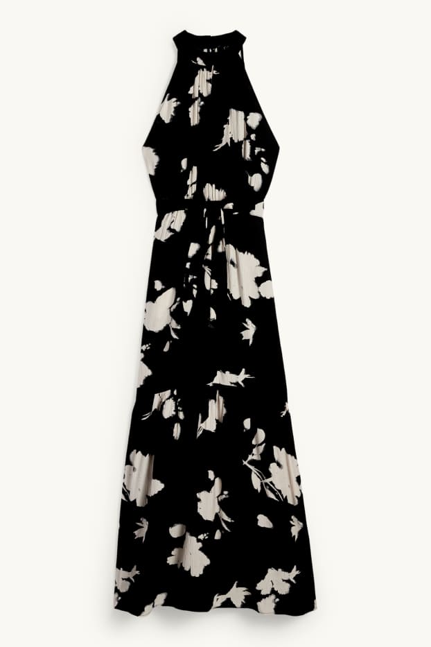 Dames - Fit & flare-jurk - gebloemd - zwart / beige