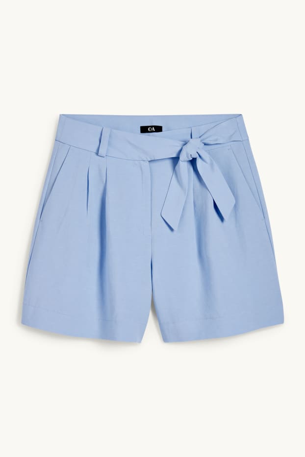 Dames - Korte broek, deels met linnen - high waist - lichtblauw