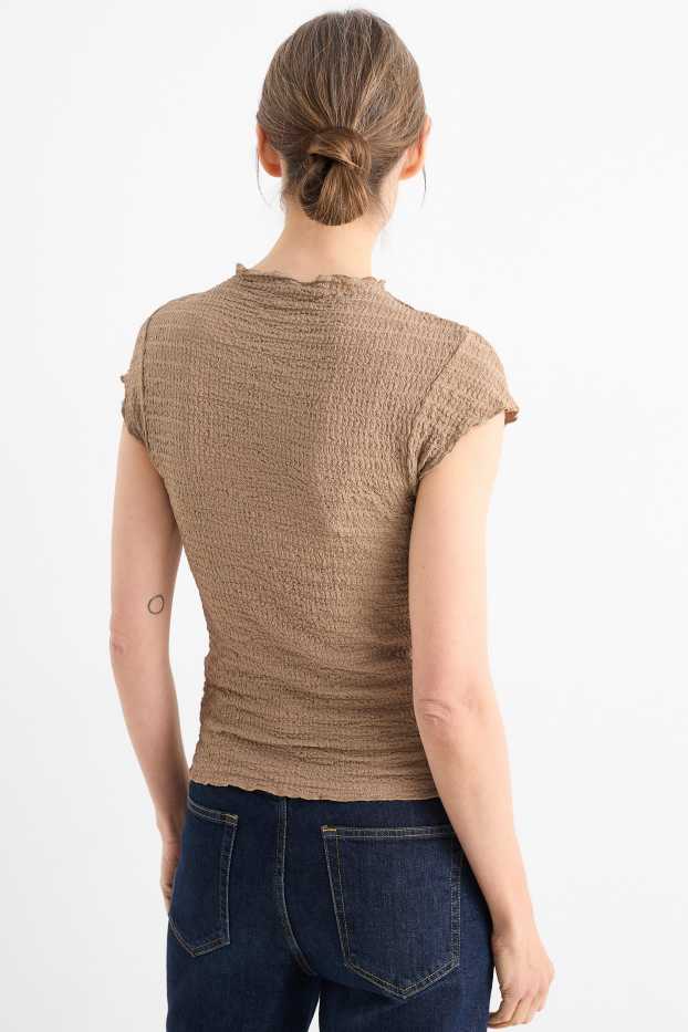 Femmes - T-shirt - texturé - taupe