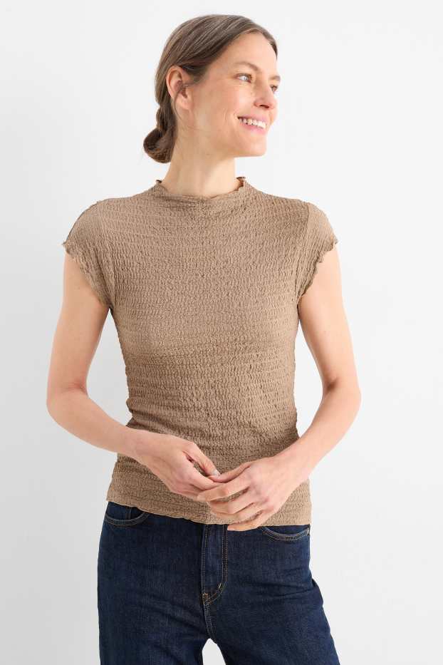 Femmes - T-shirt - texturé - taupe