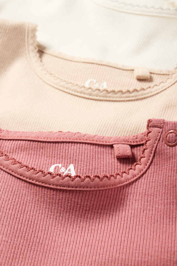 Bébés filles - Lot de 3 - haut à manches longues pour bébé - finition côtelée - blanc crème