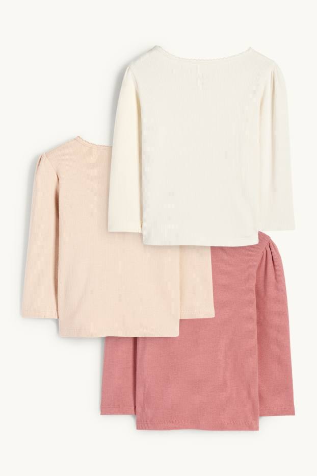 Bébés filles - Lot de 3 - haut à manches longues pour bébé - finition côtelée - blanc crème
