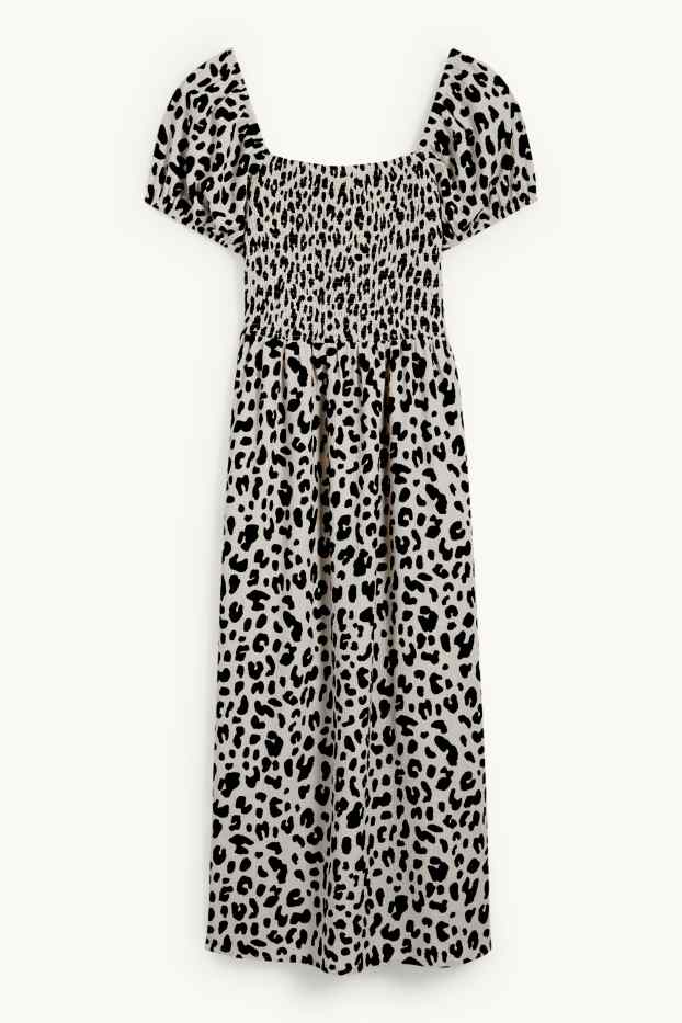 Dona - Vestit fit & flare - estampat de lleopard - estructurat - de punt de niu d'abella - negre/beix