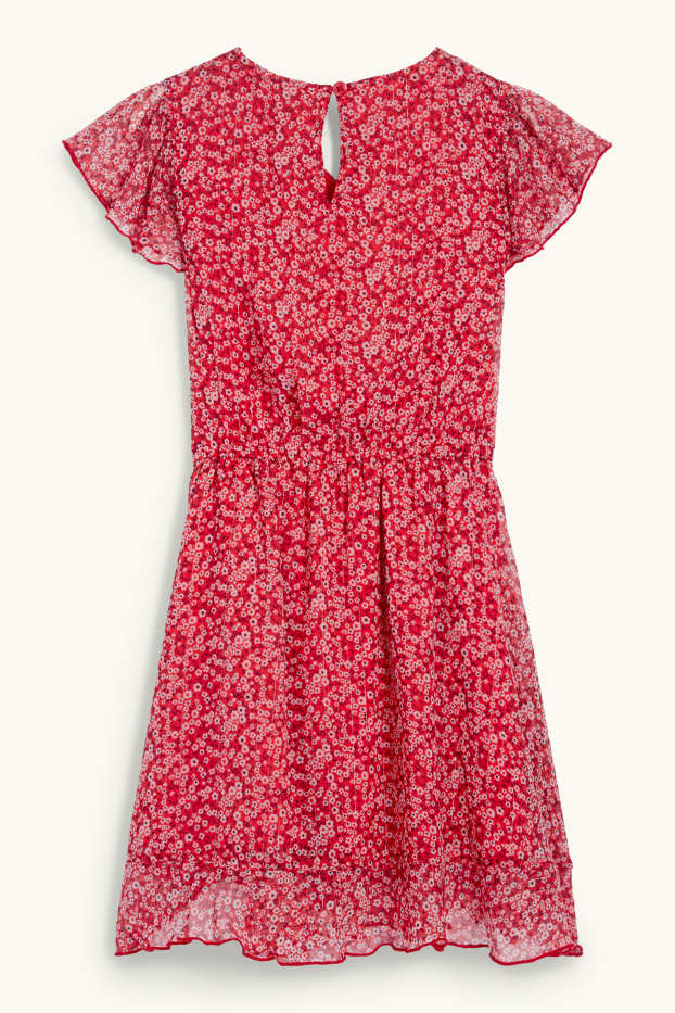 Enfants filles - Robe - à fleurs - rouge