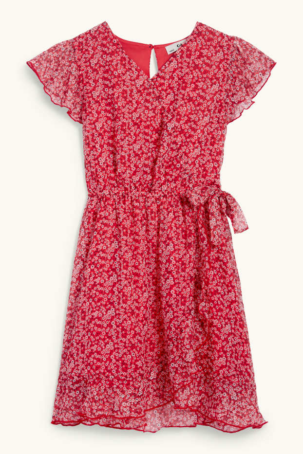 Enfants filles - Robe - à fleurs - rouge