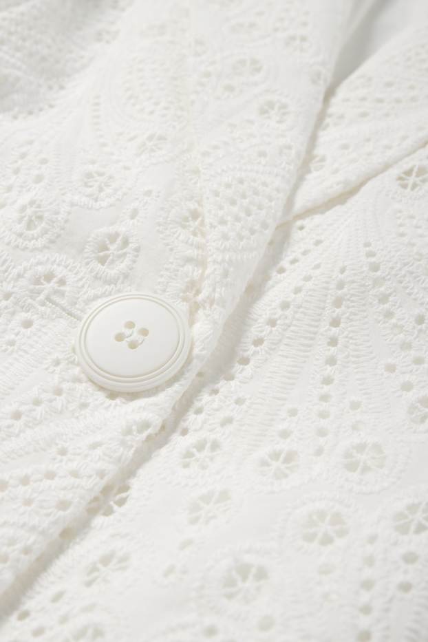 Femmes - Blazer long - regular fit - broderie anglaise - blanc crème