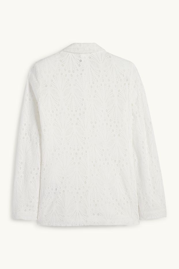 Femmes - Blazer long - regular fit - broderie anglaise - blanc crème