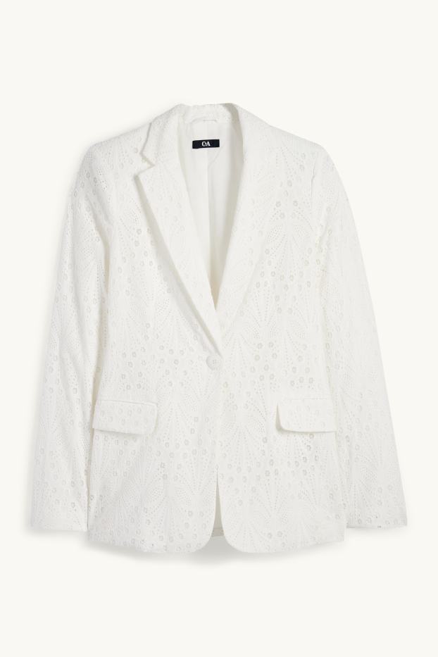 Femmes - Blazer long - regular fit - broderie anglaise - blanc crème