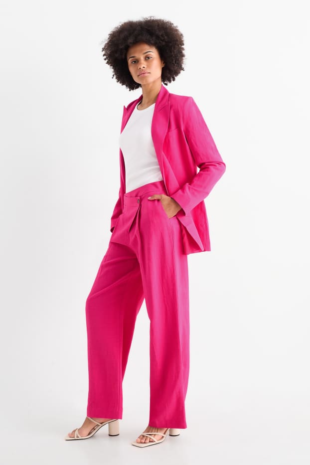 Women - Business trousers with linen content - high waist - straight fit - pink