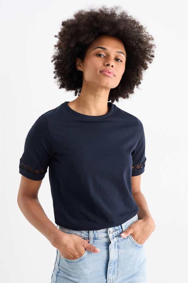 Dames - T-shirt - donkerblauw