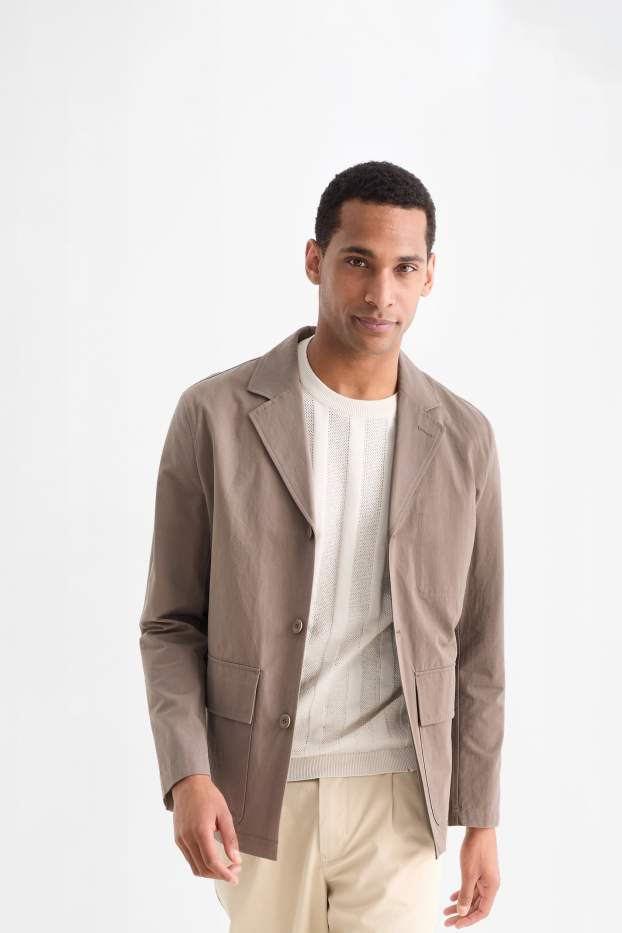 Men - Knitted jumper - short sleeve - ribbed - light beige