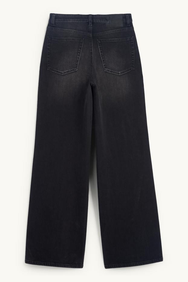 Damen - Wide Leg Jeans - High Waist - dunkeljeansgrau