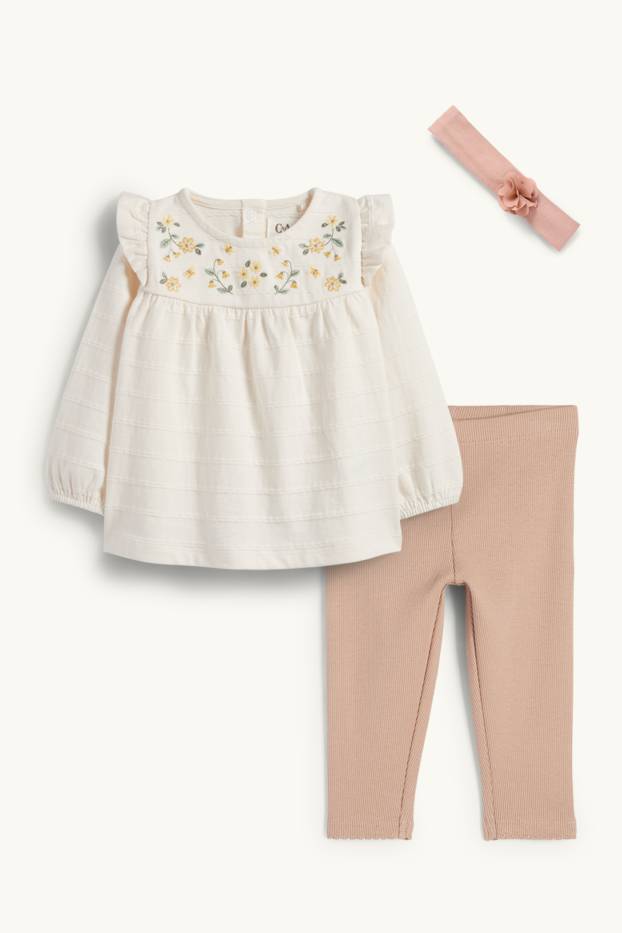 Neonate - Fiorellini - completo per neonate - 3 pezzi - bianco crema