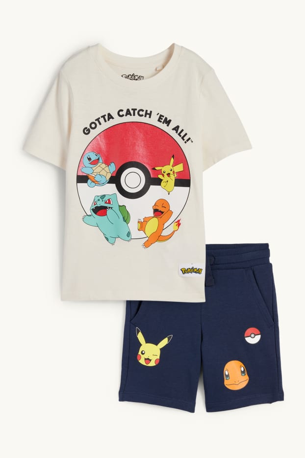 Nen - Pokémon - conjunt - samarreta de mànigues curtes i pantalons curts - 2 peces - blau/crema