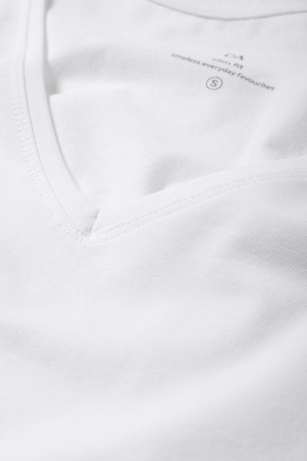 Dámské - Tričko s výstřihem ve tvaru V - slim fit - bílá