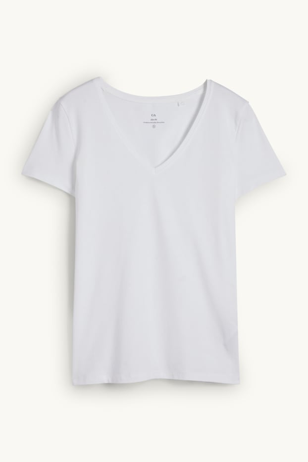 Dámské - Tričko s výstřihem ve tvaru V - slim fit - bílá