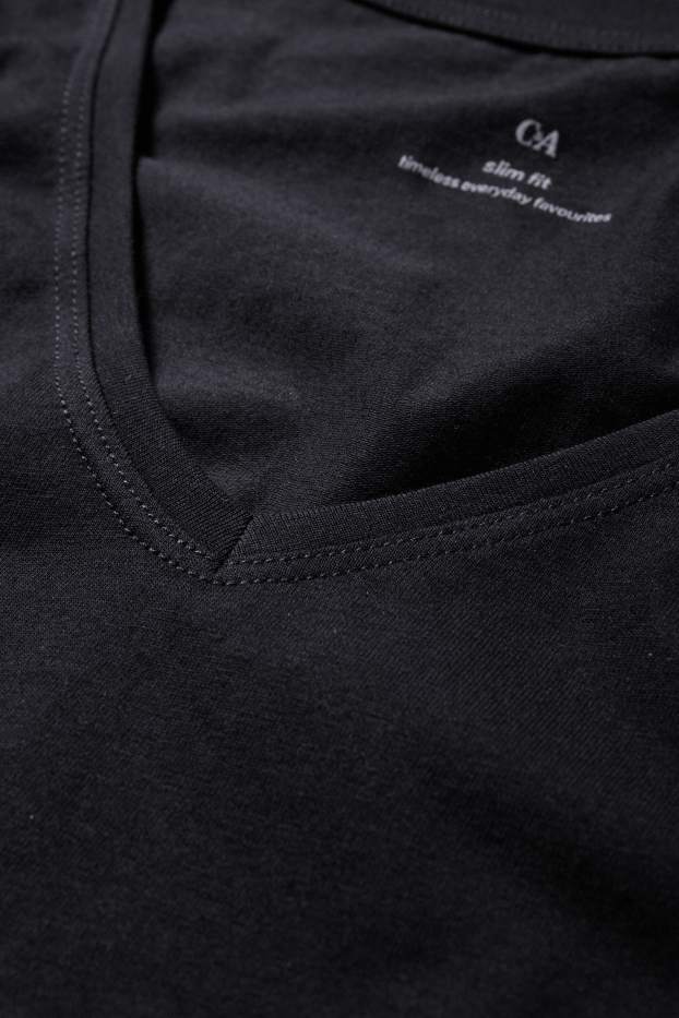 Dámské - Tričko s výstřihem ve tvaru V - slim fit - černá