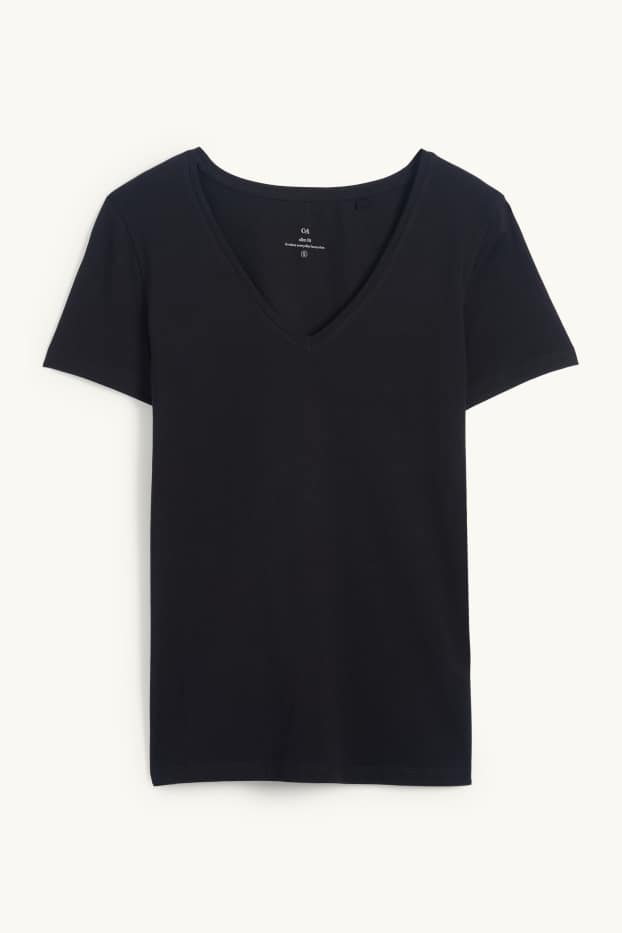 Dámské - Tričko s výstřihem ve tvaru V - slim fit - černá