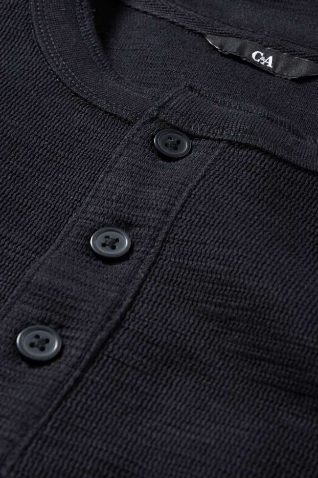 Herren - Henley Shirt - Regular Fit - strukturiert - schwarz
