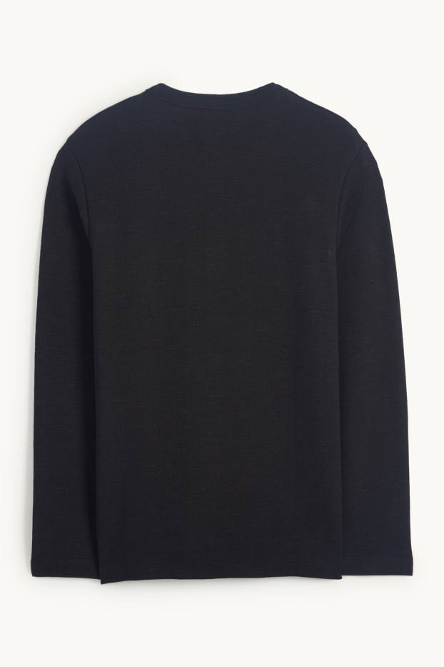 Herren - Henley Shirt - Regular Fit - strukturiert - schwarz