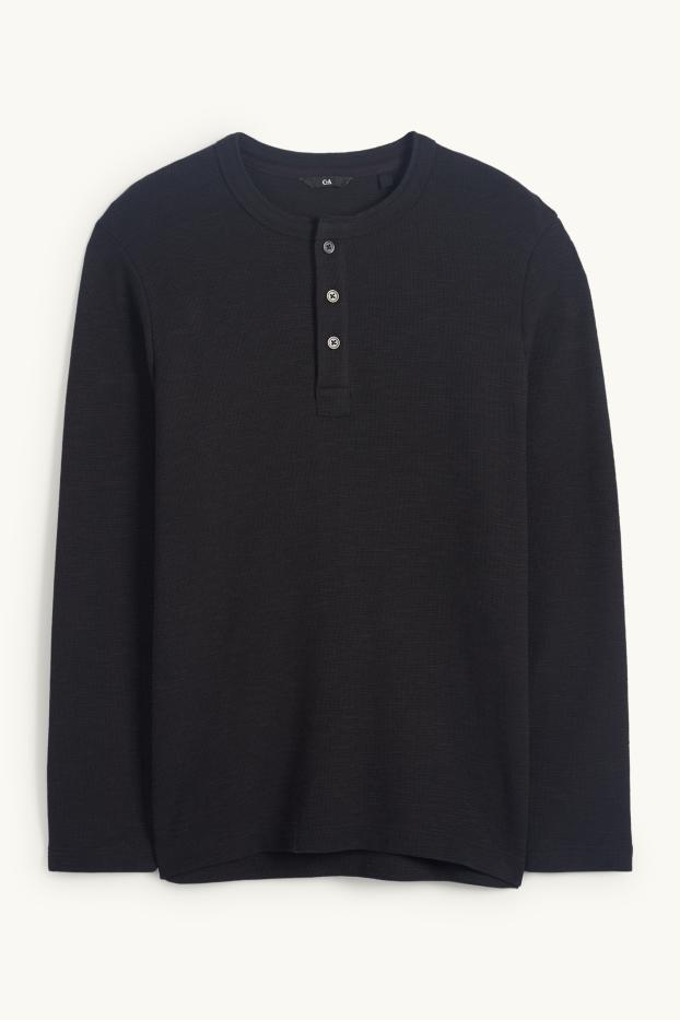 Herren - Henley Shirt - Regular Fit - strukturiert - schwarz