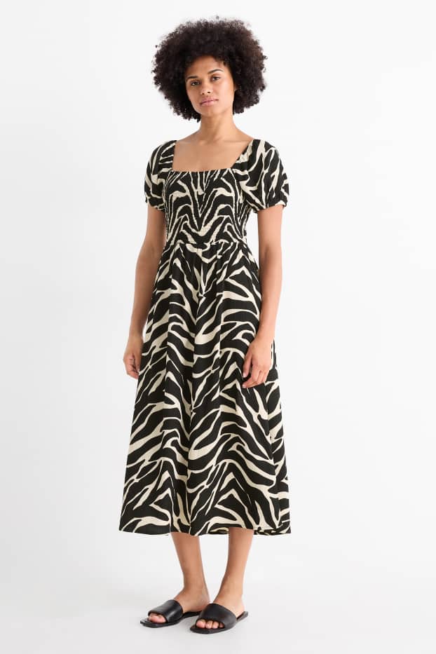Dona - Vestit fit & flare - estampat - punt de niu d'abella - negre/beix