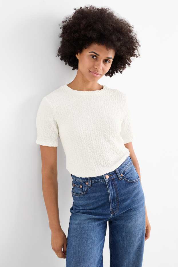 Dámské - Tričko - regular fit - strukturované - bílá