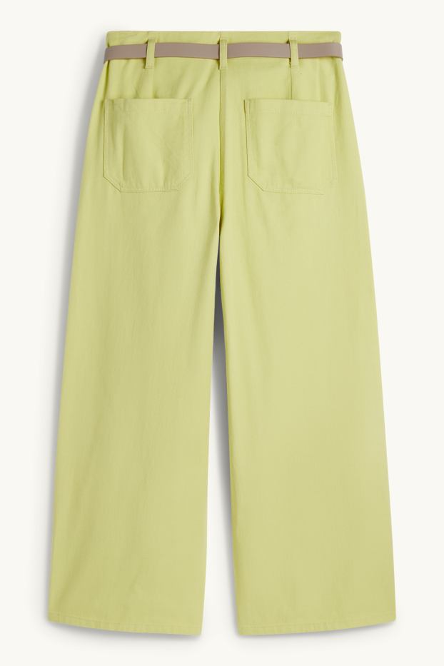 Femei - Pantaloni de stofă cu curea - wide leg - talie înaltă - verde deschis