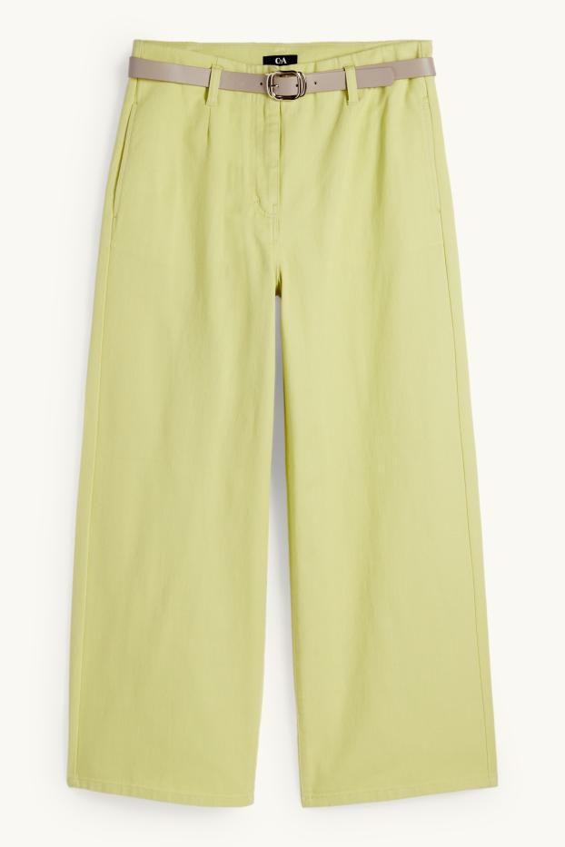 Femei - Pantaloni de stofă cu curea - wide leg - talie înaltă - verde deschis