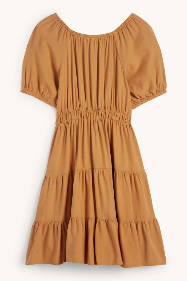 Kinder Mädchen - Kleid mit Leinen-Anteil - hellbraun