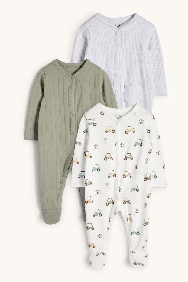 Baby Boys - Multipack of 3 - tractor - baby sleepsuit - green