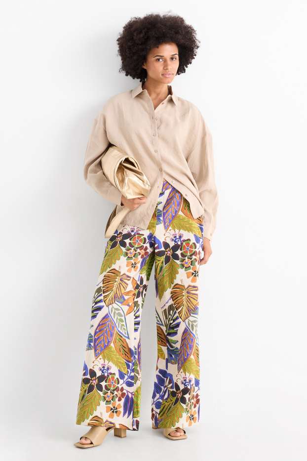 Dona - Pantalons de tela - high waist - wide leg - de flors - multicolor