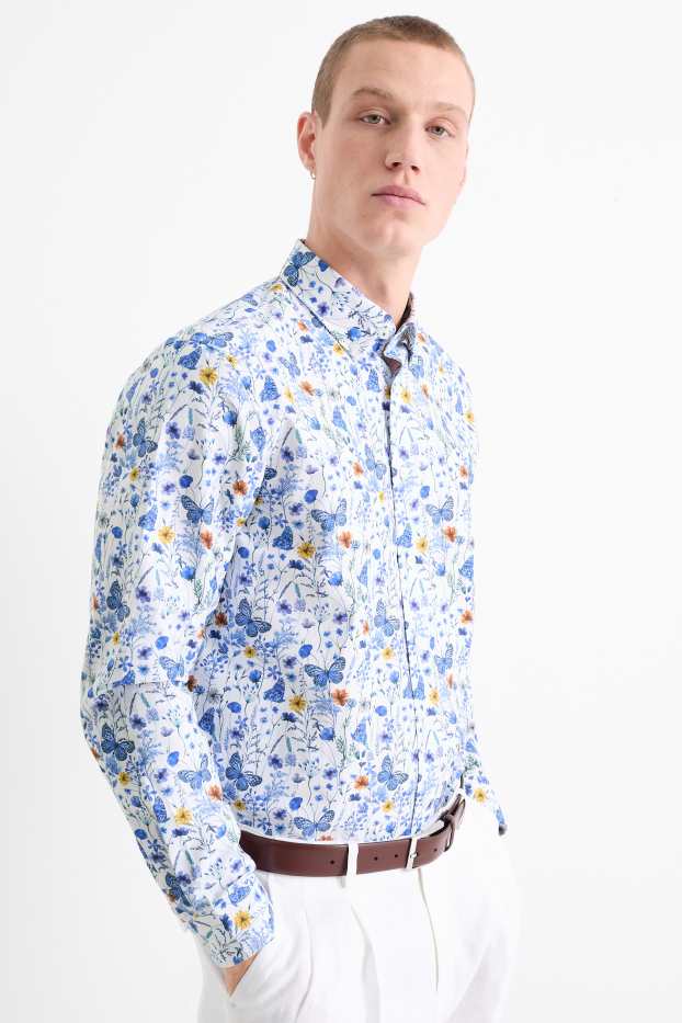 Men - Shirt - regular fit - button-down collar - blue