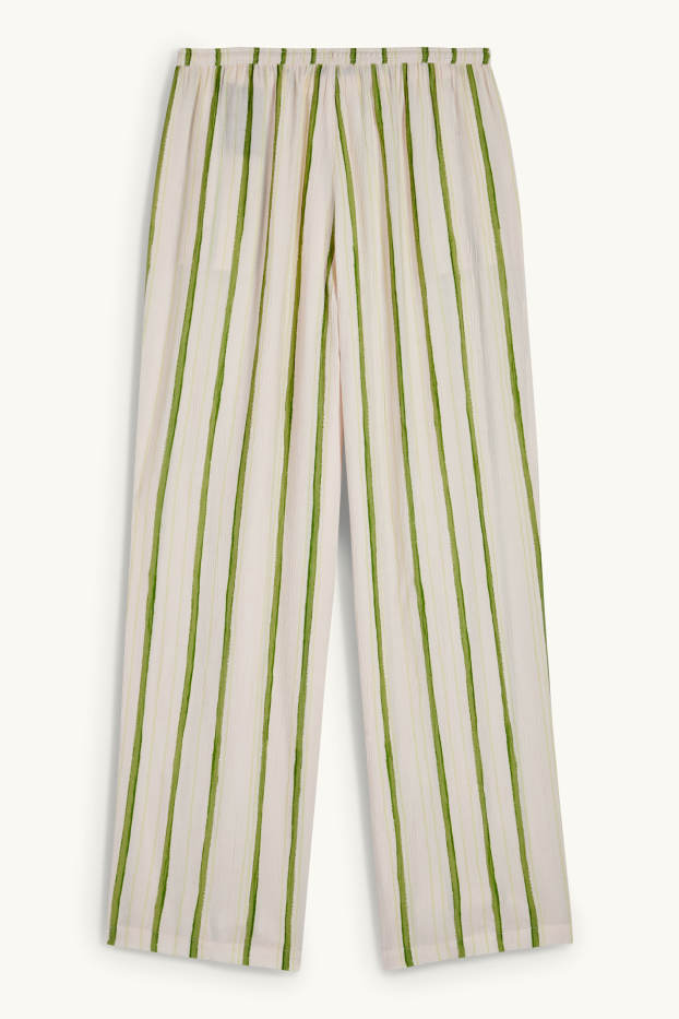 Femmes - Pantalon en toile - wide leg - à rayures - texturé - beige clair