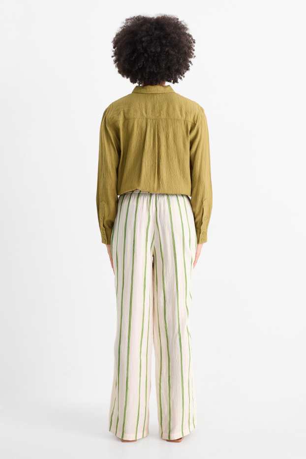 Femmes - Pantalon en toile - wide leg - à rayures - texturé - beige clair
