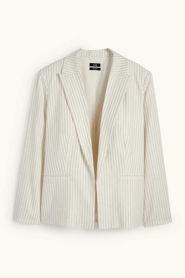 Dámské - Blejzr - relaxed fit - lněná směs - s úzkými proužky - krémově bílá