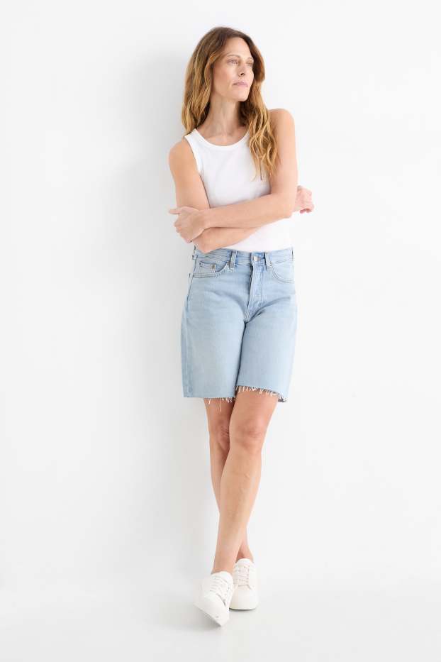 Women - Denim shorts - mid-rise waist - LYCRA® - denim-light blue