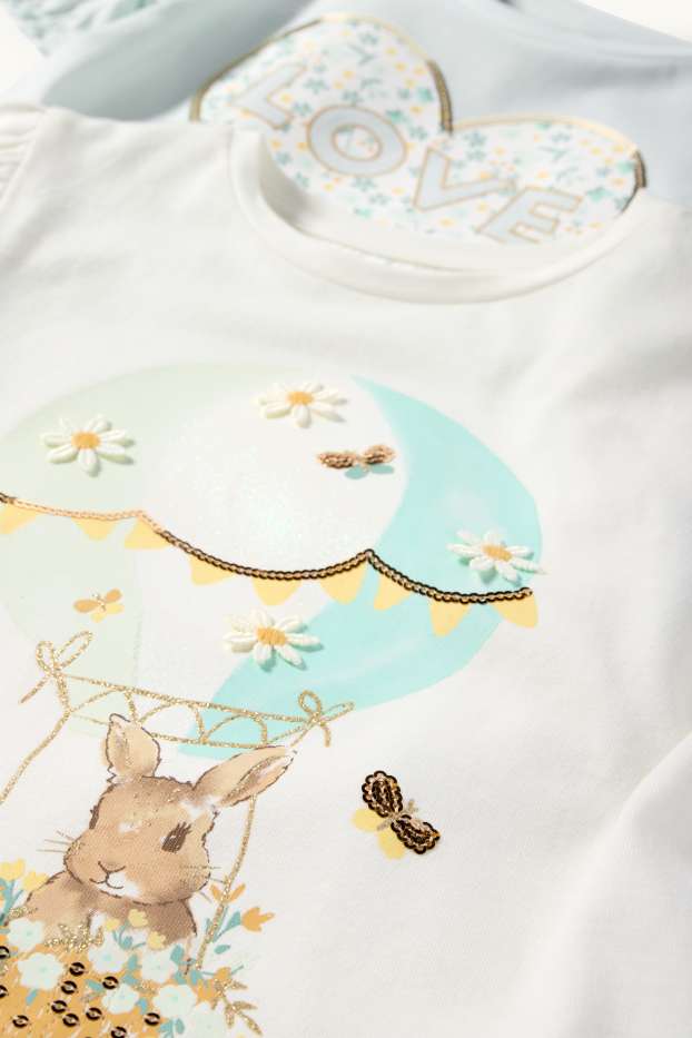 Enfants filles - Lot de 2 - lapin et cœur - T-shirts - blanc