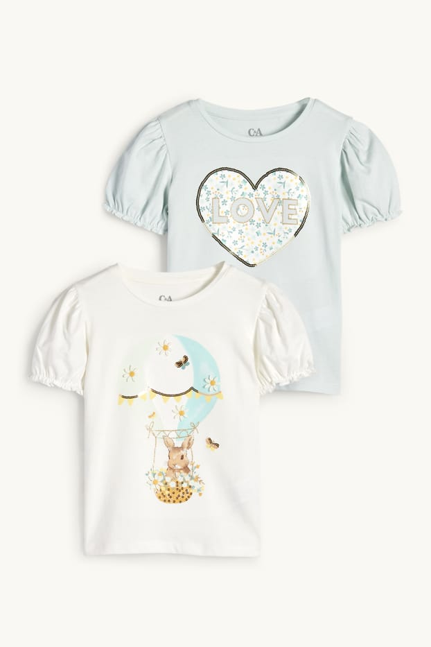 Enfants filles - Lot de 2 - lapin et cœur - T-shirts - blanc