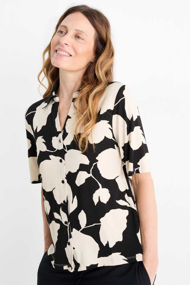Women - Basic blouse - floral - black / beige