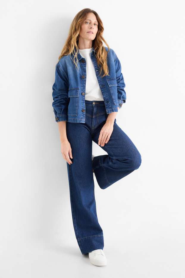 Damen - Wide Leg Jeans - Mid Waist - dunkeljeansblau