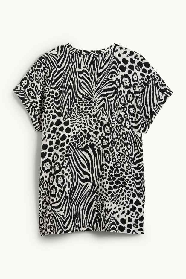 Women - T-shirt - patterned - textured - black / white