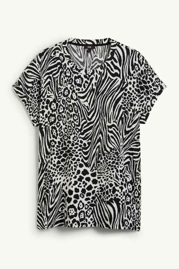 Women - T-shirt - patterned - textured - black / white
