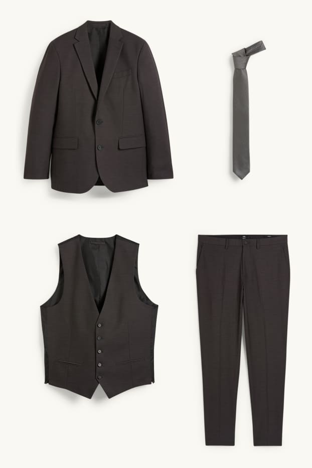 Men - Suit with tie - slim fit - 4 piece - dark gray