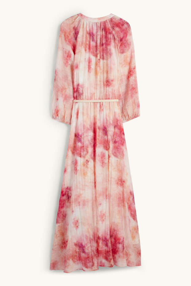 Donna - Vestito con scollo a V e cintura - fantasia - fucsia