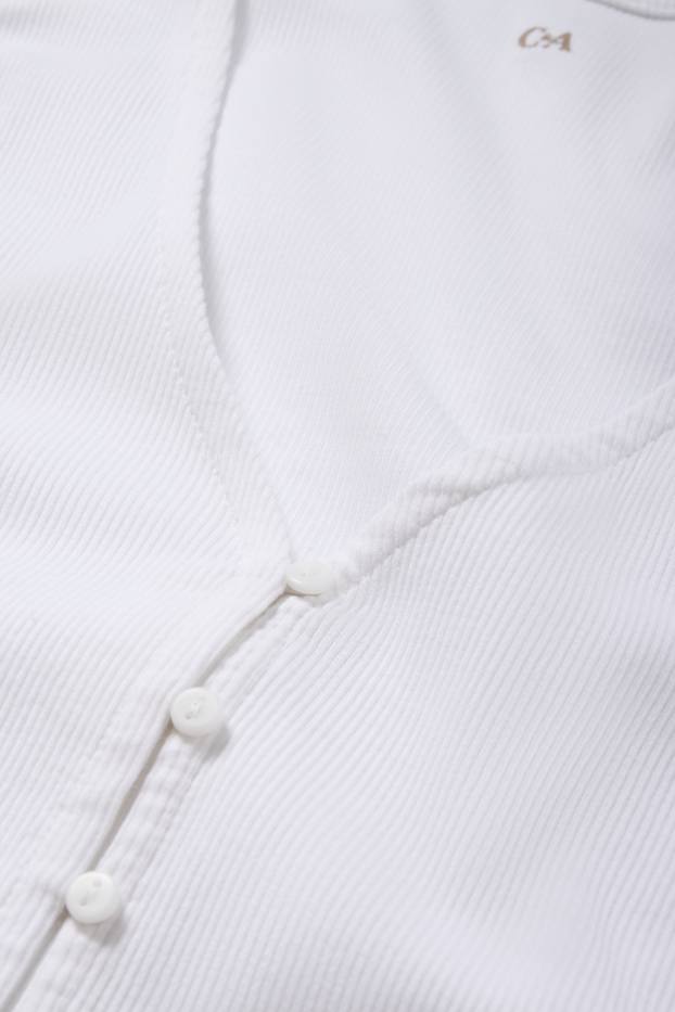 Femmes - T-shirt à encolure en V - finition côtelée - blanc